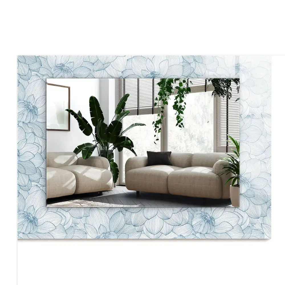 Rectangle decorative mirror Flowers pattern blue
