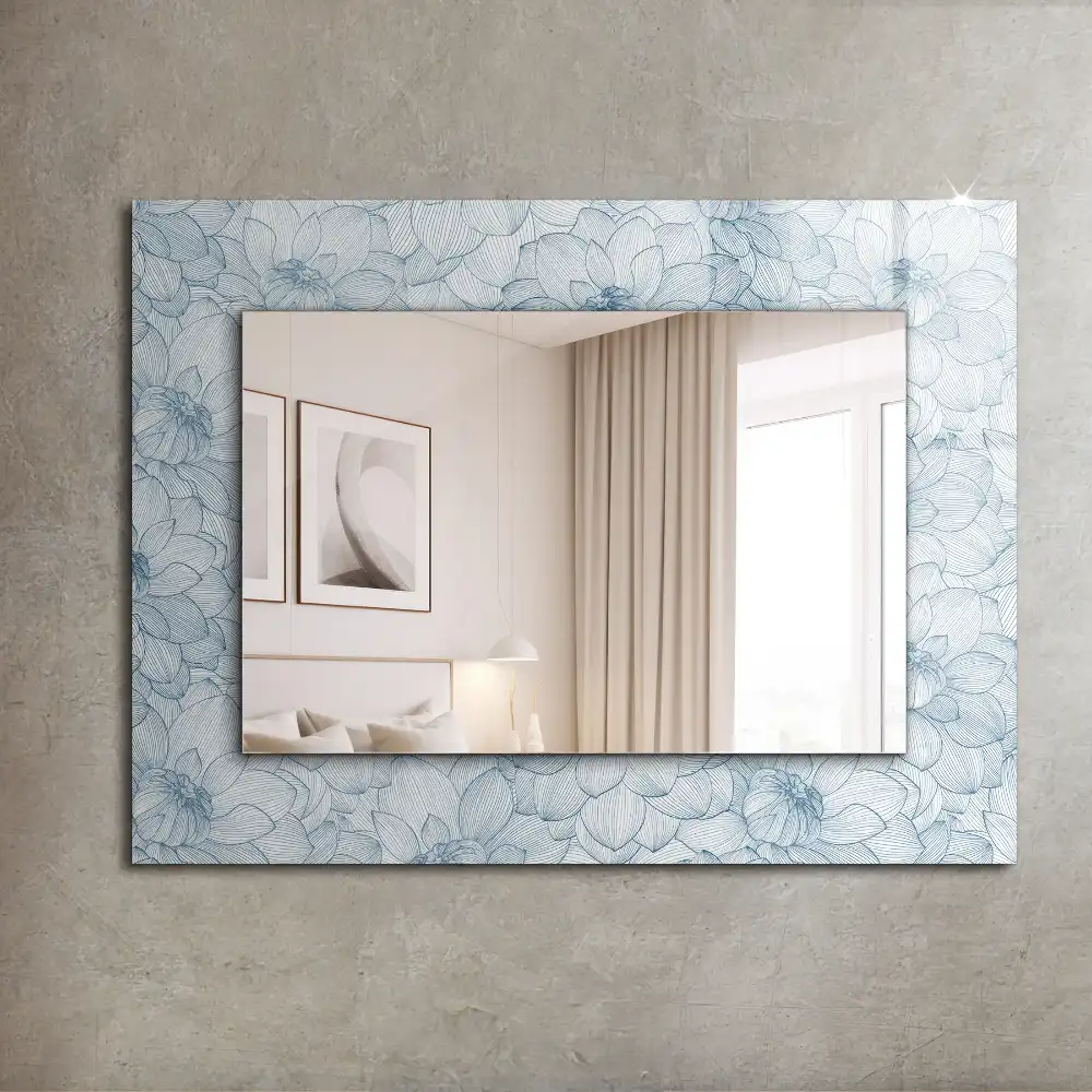 Rectangle decorative mirror Flowers pattern blue