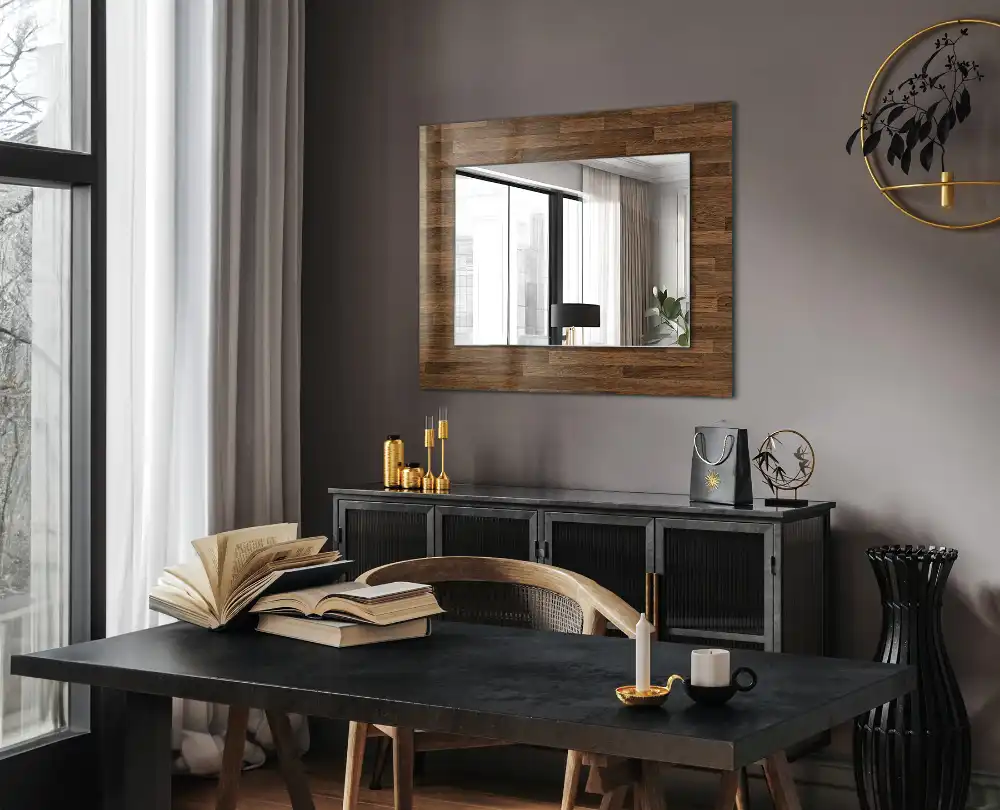 Rectangular wall mirror design Wooden panels