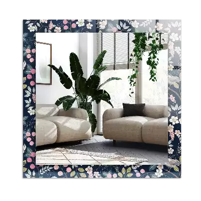 Rectangular wall mirror design Flowers leaves birds
