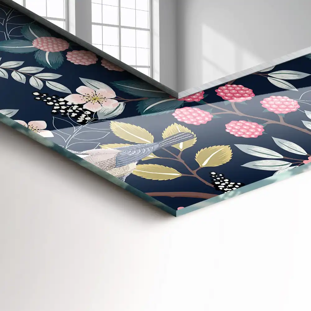 Rectangular wall mirror design Flowers leaves birds