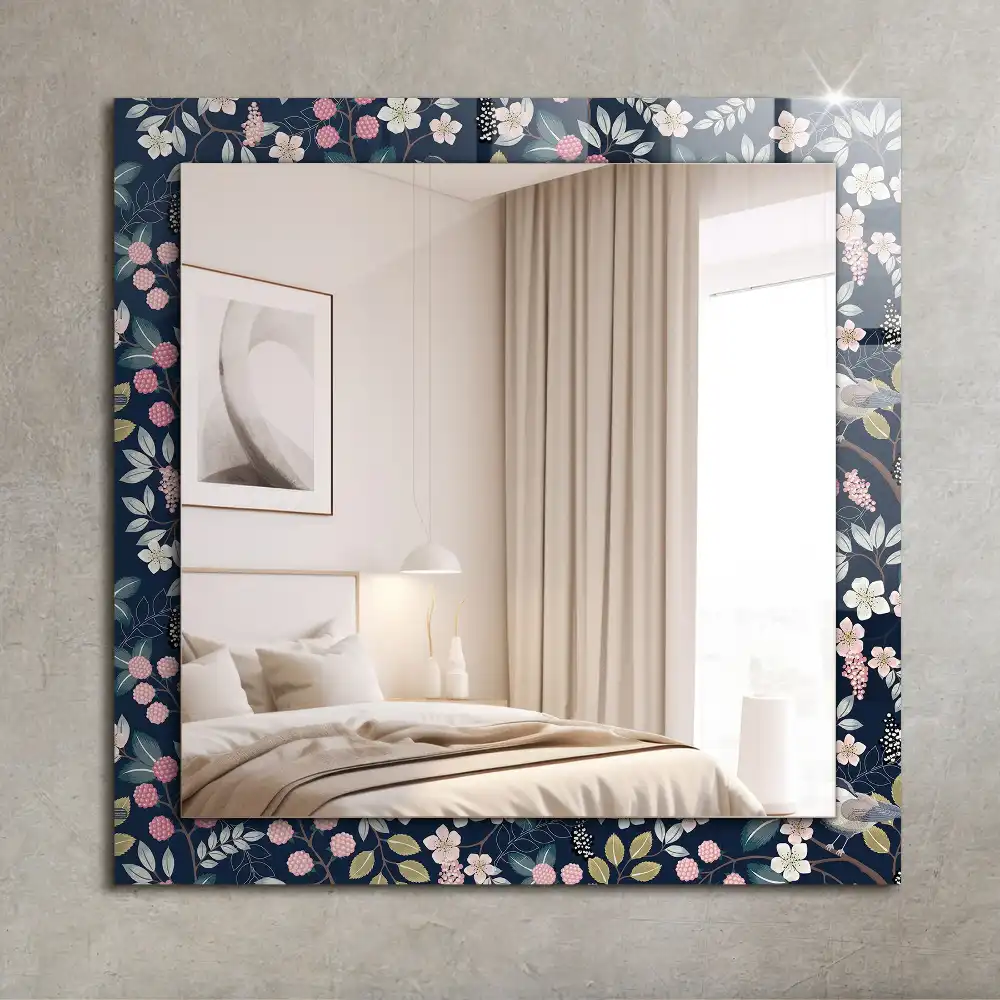 Rectangular wall mirror design Flowers leaves birds