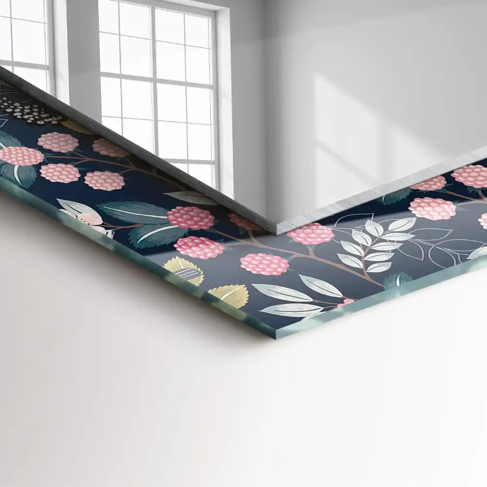 Rectangular wall mirror design Flowers leaves birds