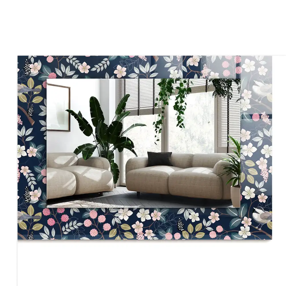 Rectangular wall mirror design Flowers leaves birds