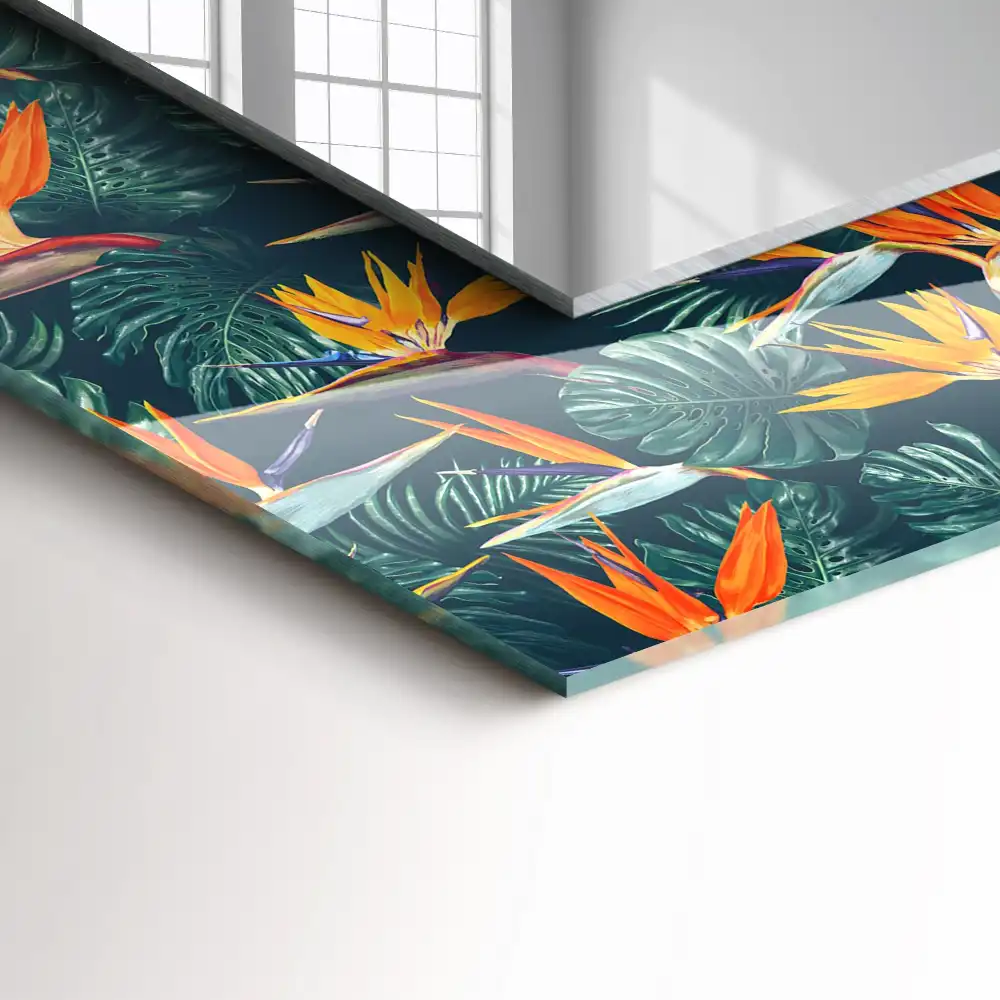 Rectangular wall mirror design Flowers and leaves