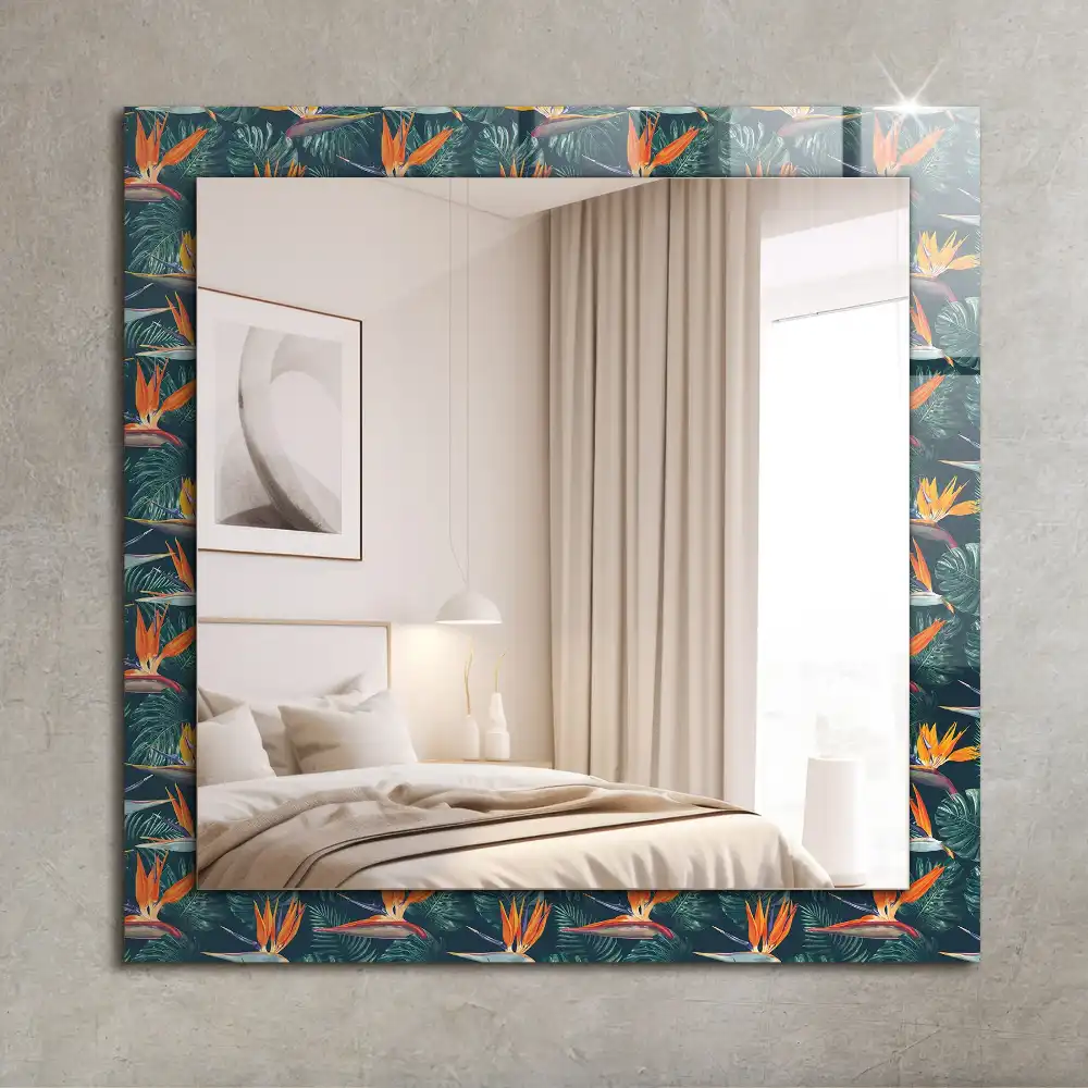 Rectangular wall mirror design Flowers and leaves