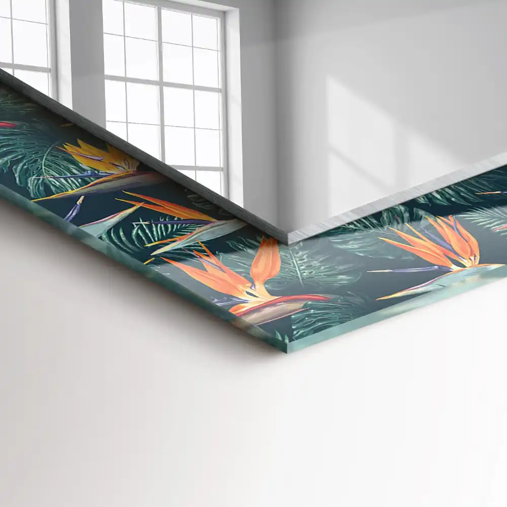 Rectangular wall mirror design Flowers and leaves