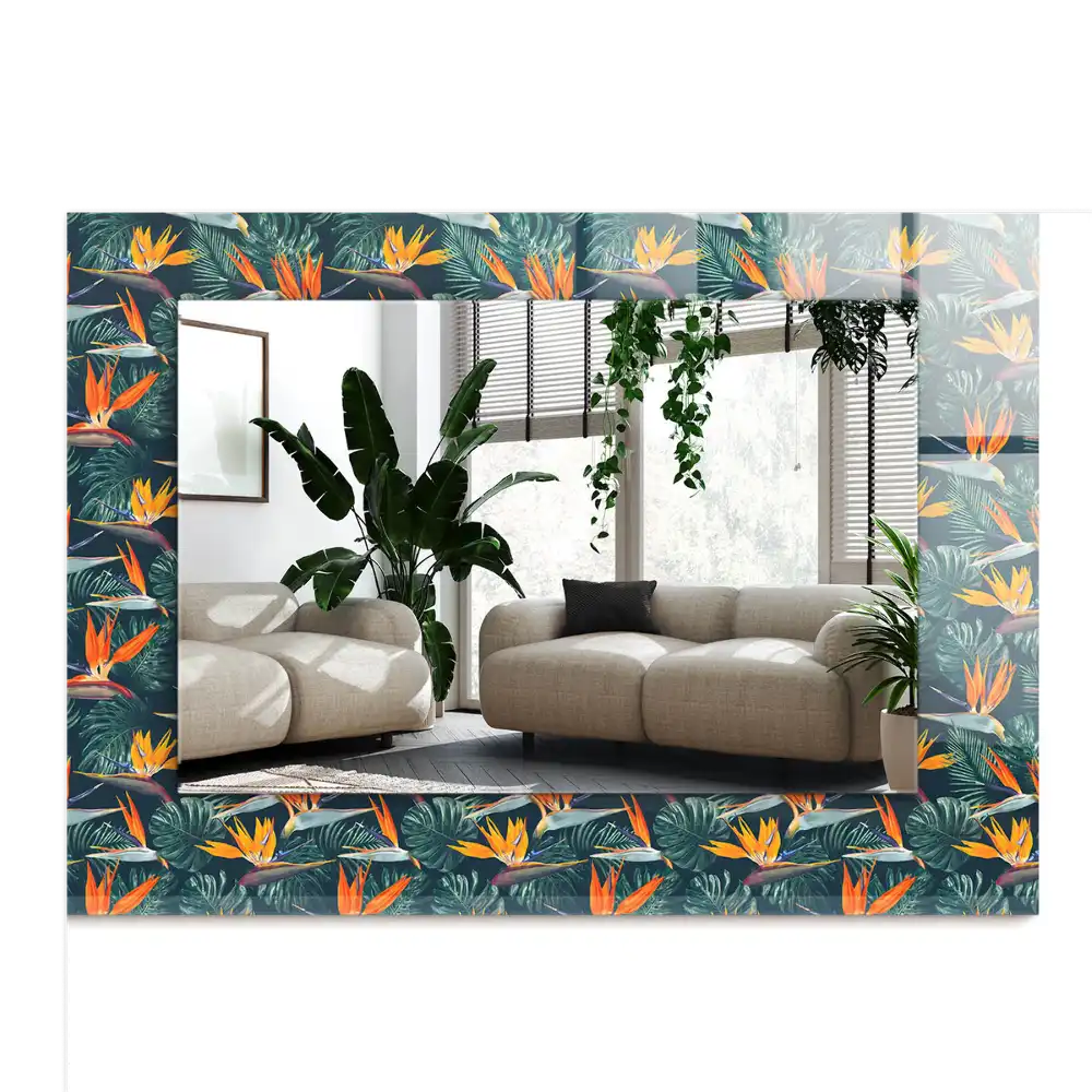 Rectangular wall mirror design Flowers and leaves