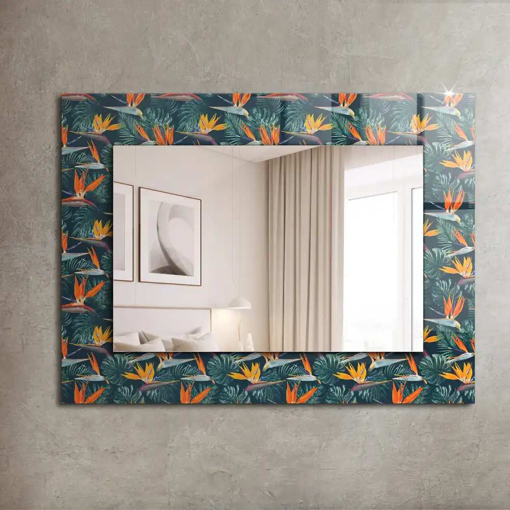 Rectangular wall mirror design Flowers and leaves