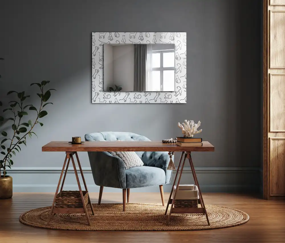 Rectangular wall mirror design Cats outlines