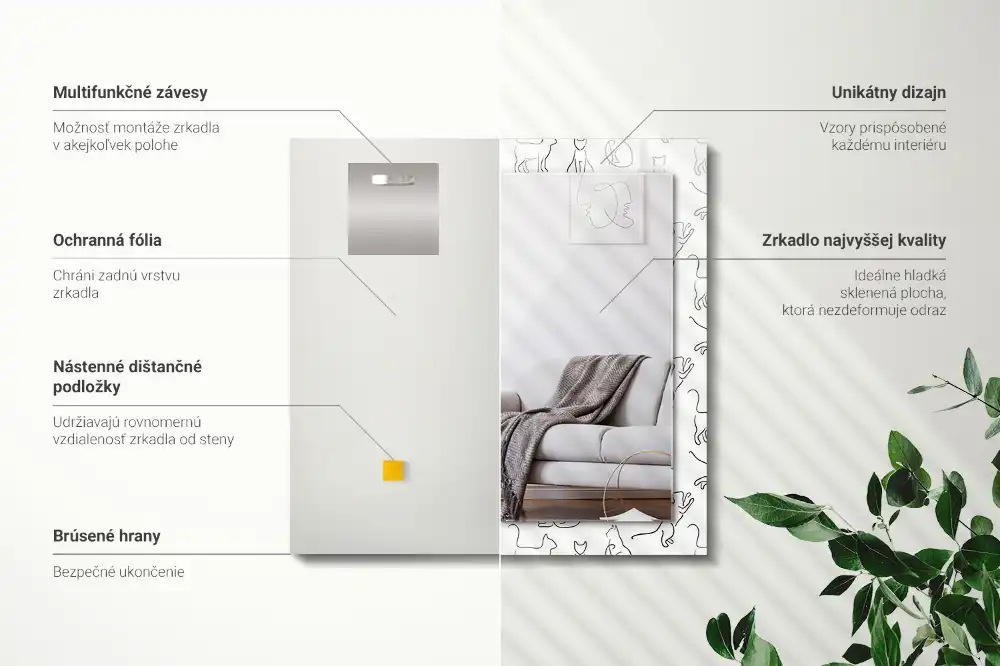 Rectangular wall mirror design Cats outlines