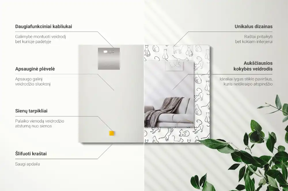 Rectangular wall mirror design Cats outlines