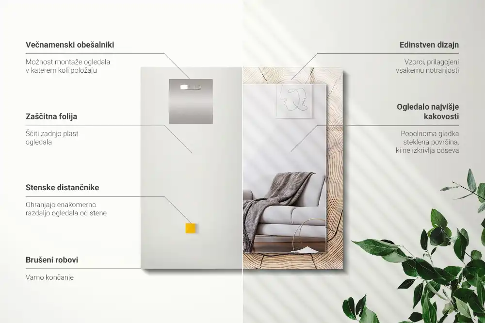 Rectangular decorative mirror Cross section of a tree trunk