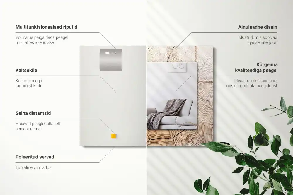 Rectangular decorative mirror Cross section of a tree trunk