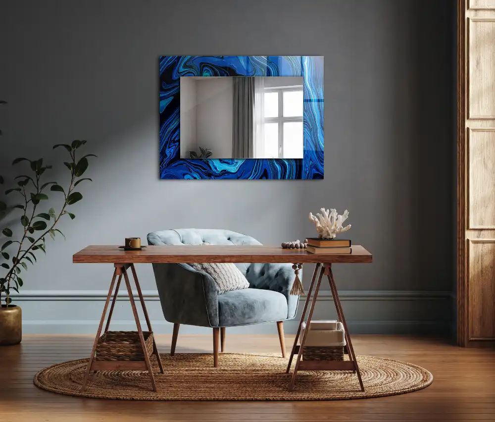 Rectangular mirror print Abstract blue pattern