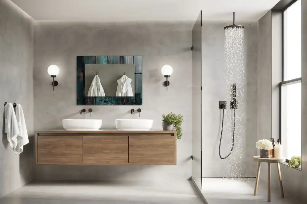 Rectangle decorative mirror Wooden green boards