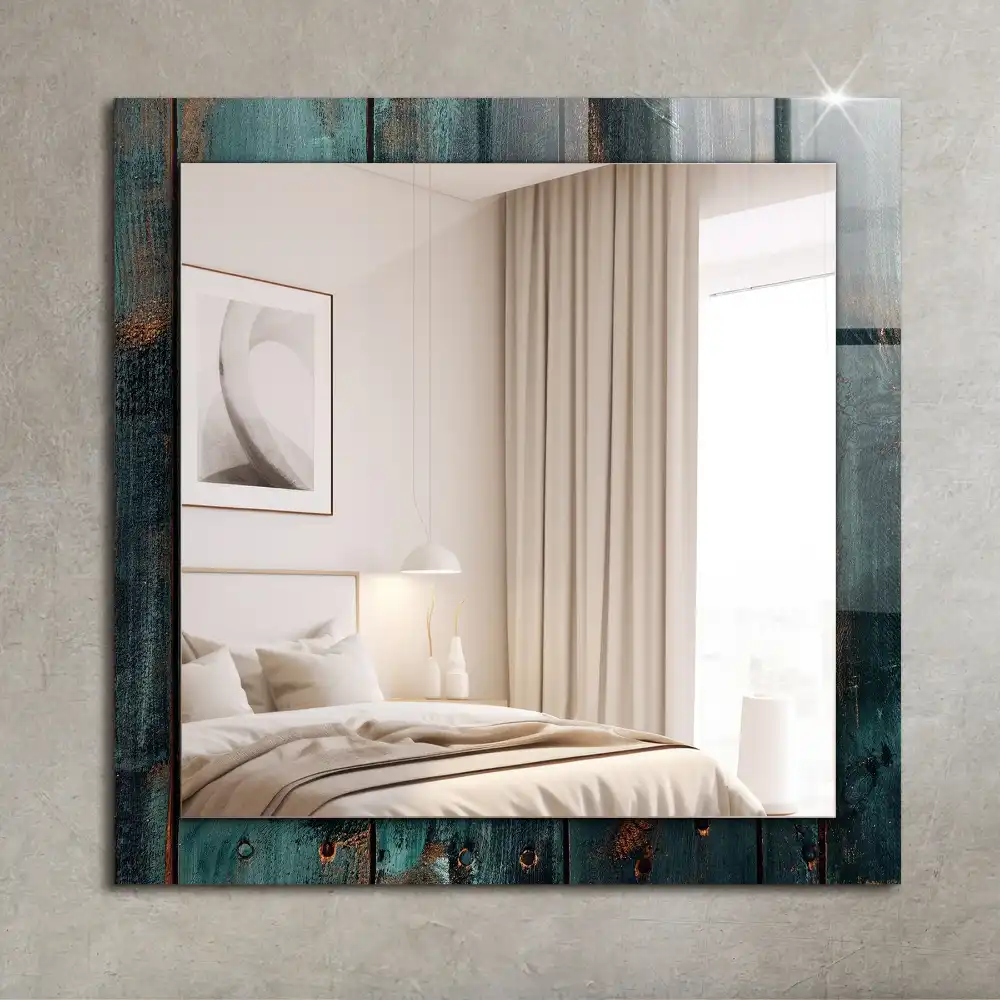 Rectangle decorative mirror Wooden green boards