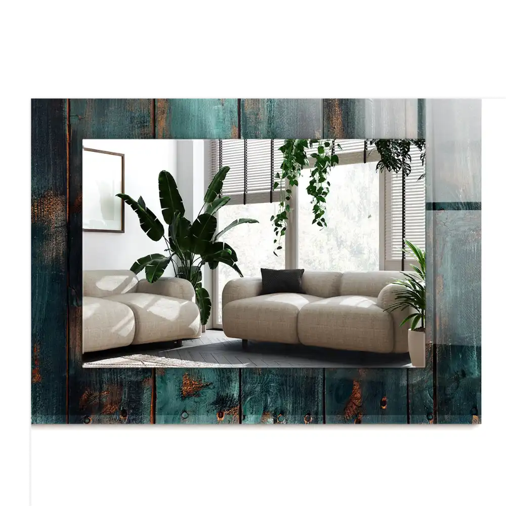 Rectangle decorative mirror Wooden green boards