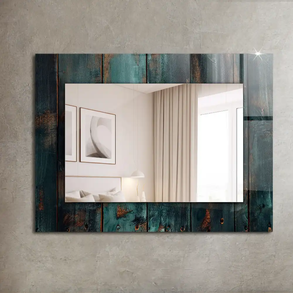 Rectangle decorative mirror Wooden green boards