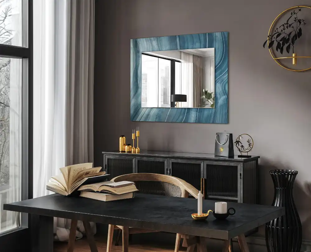 Rectangular decorative mirror Abstract blue lines