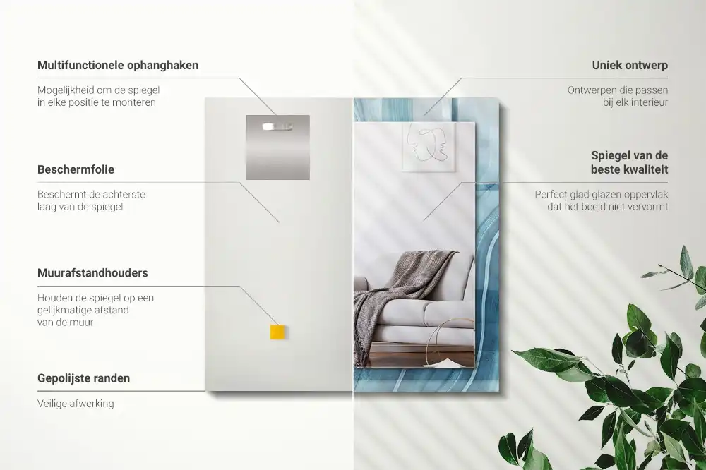 Rectangular decorative mirror Abstract blue lines