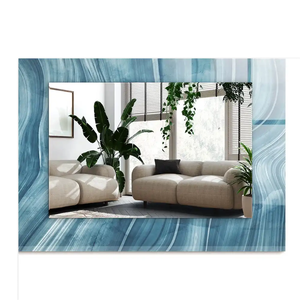 Rectangular decorative mirror Abstract blue lines