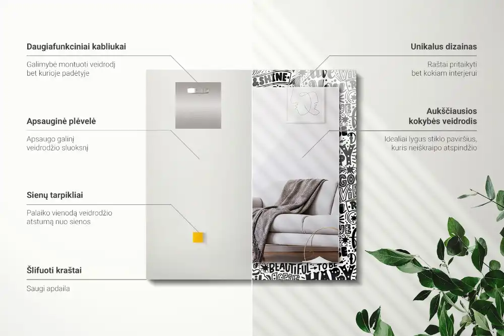 Rectangular decorative mirror Motivational hand lettering