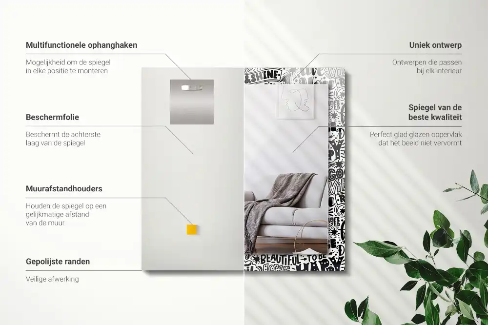 Rectangular decorative mirror Motivational hand lettering