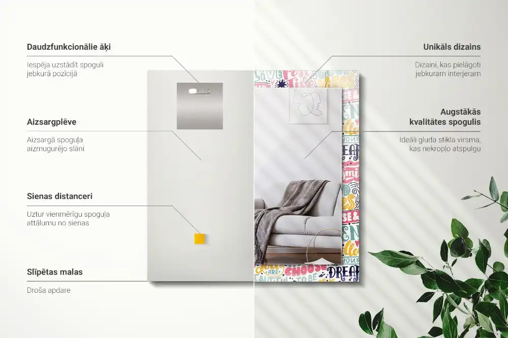 Rectangular mirror print Colorful motivational inscriptions