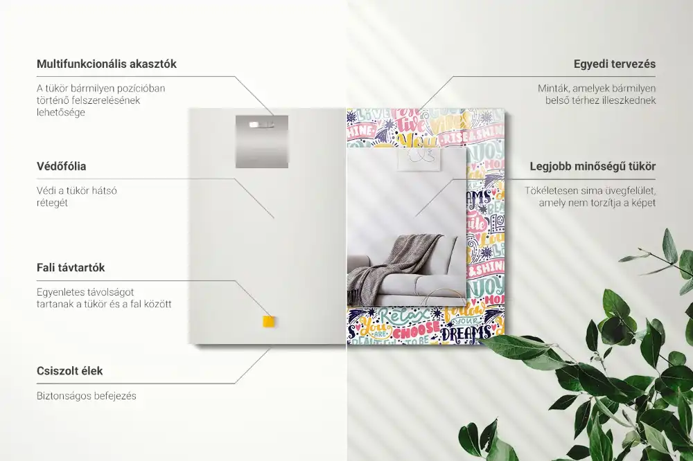 Rectangular mirror print Colorful motivational inscriptions