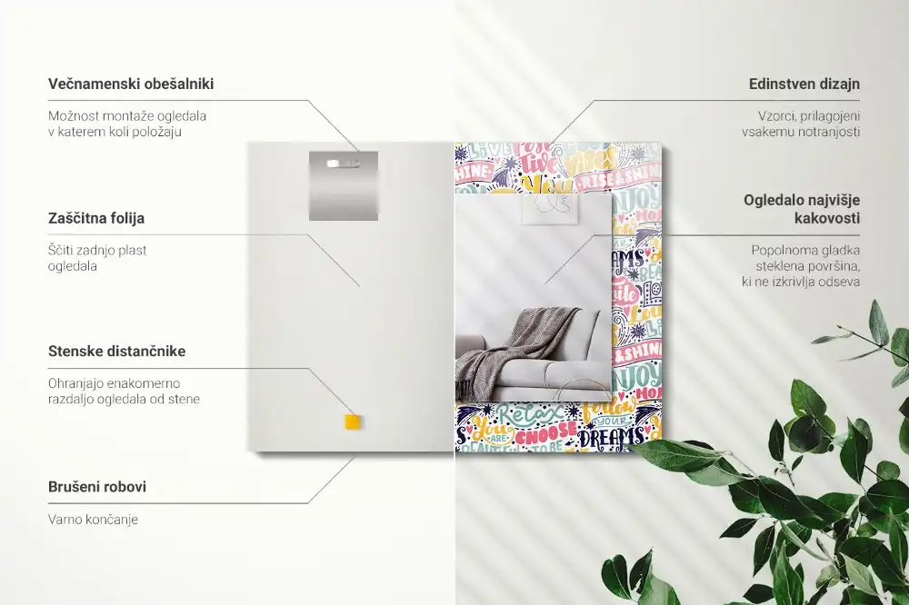 Rectangular mirror print Colorful motivational inscriptions