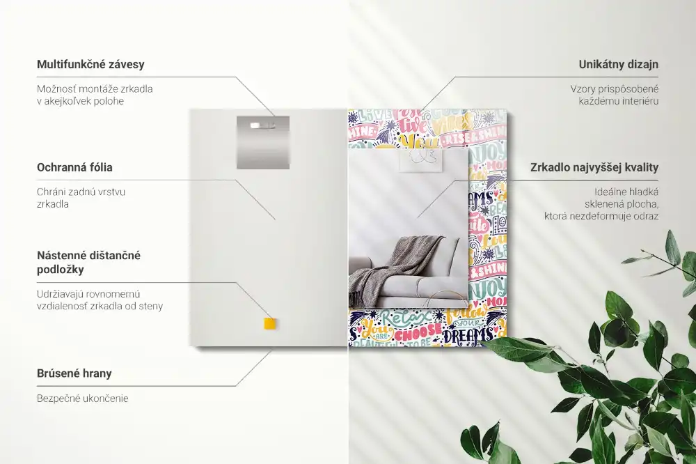 Rectangular mirror print Colorful motivational inscriptions