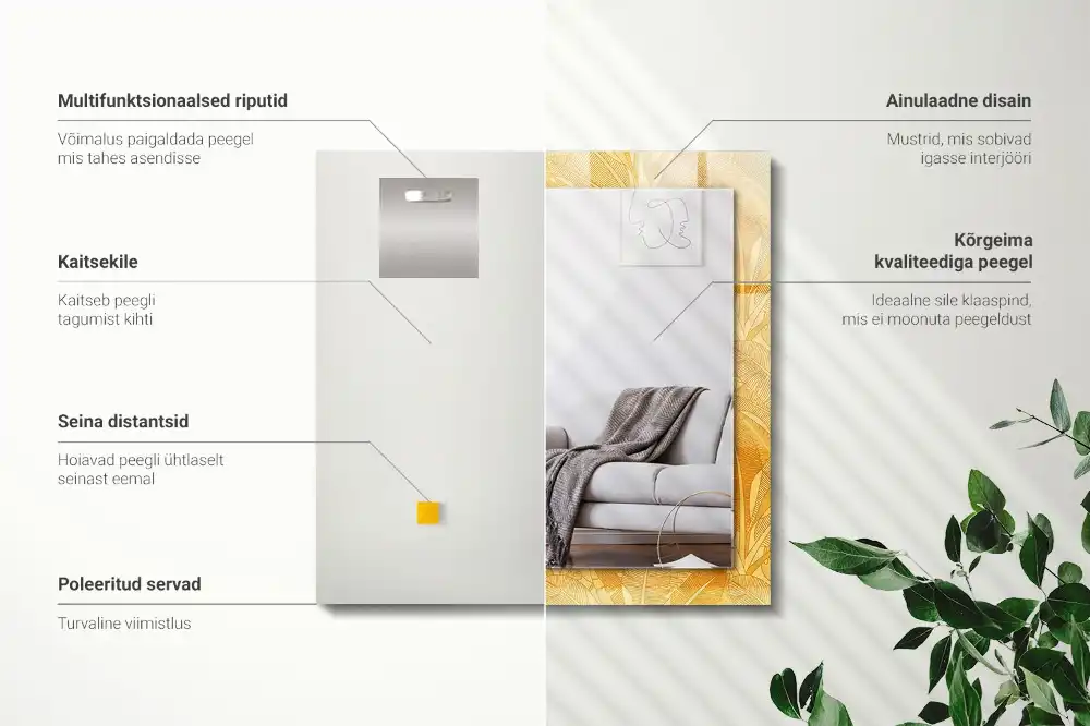 Rectangle decorative mirror Leaves pattern orange