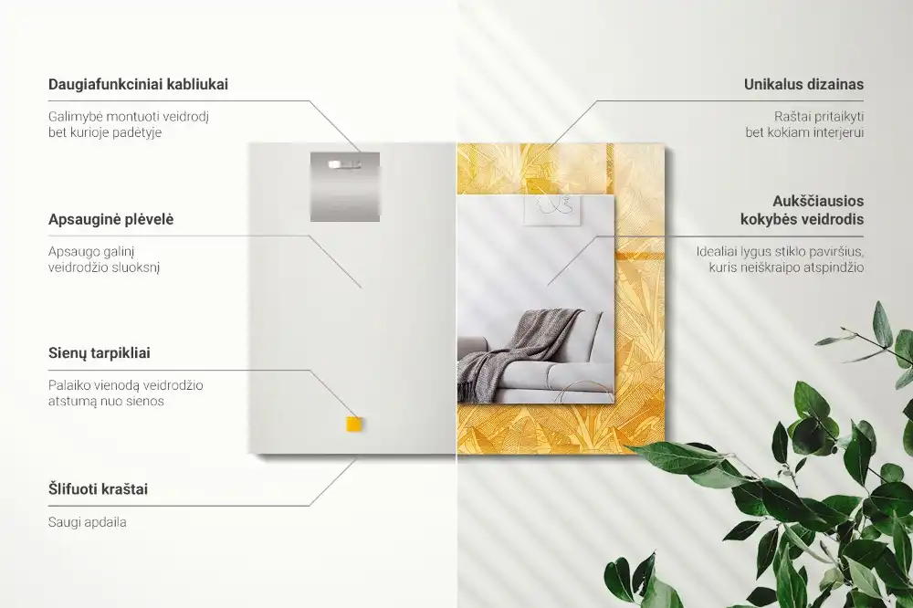 Rectangle decorative mirror Leaves pattern orange