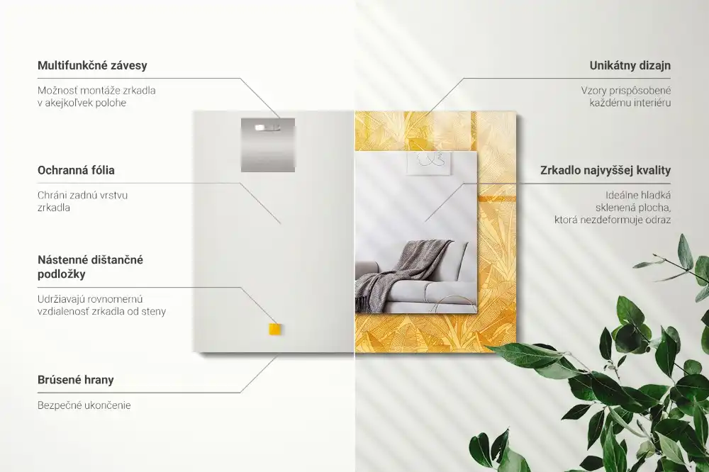 Rectangle decorative mirror Leaves pattern orange