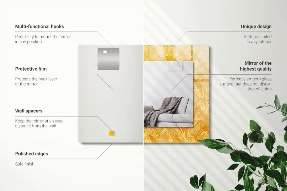 Rectangle decorative mirror Leaves pattern orange