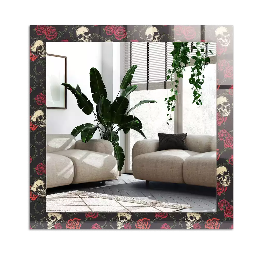 Rectangular wall mirror design Skulls roses thorns