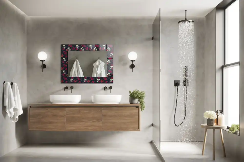 Rectangular wall mirror design Skulls roses thorns