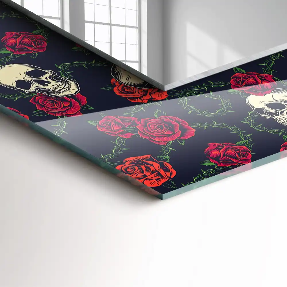 Rectangular wall mirror design Skulls roses thorns