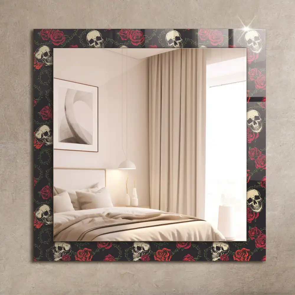 Rectangular wall mirror design Skulls roses thorns