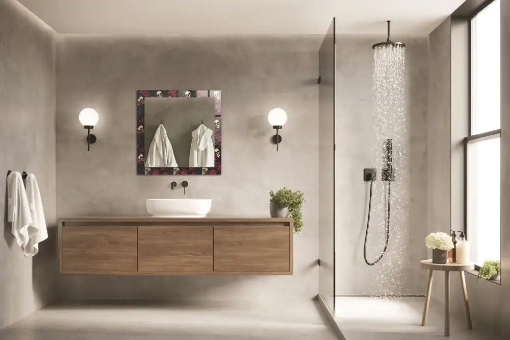 Rectangular wall mirror design Skulls roses thorns