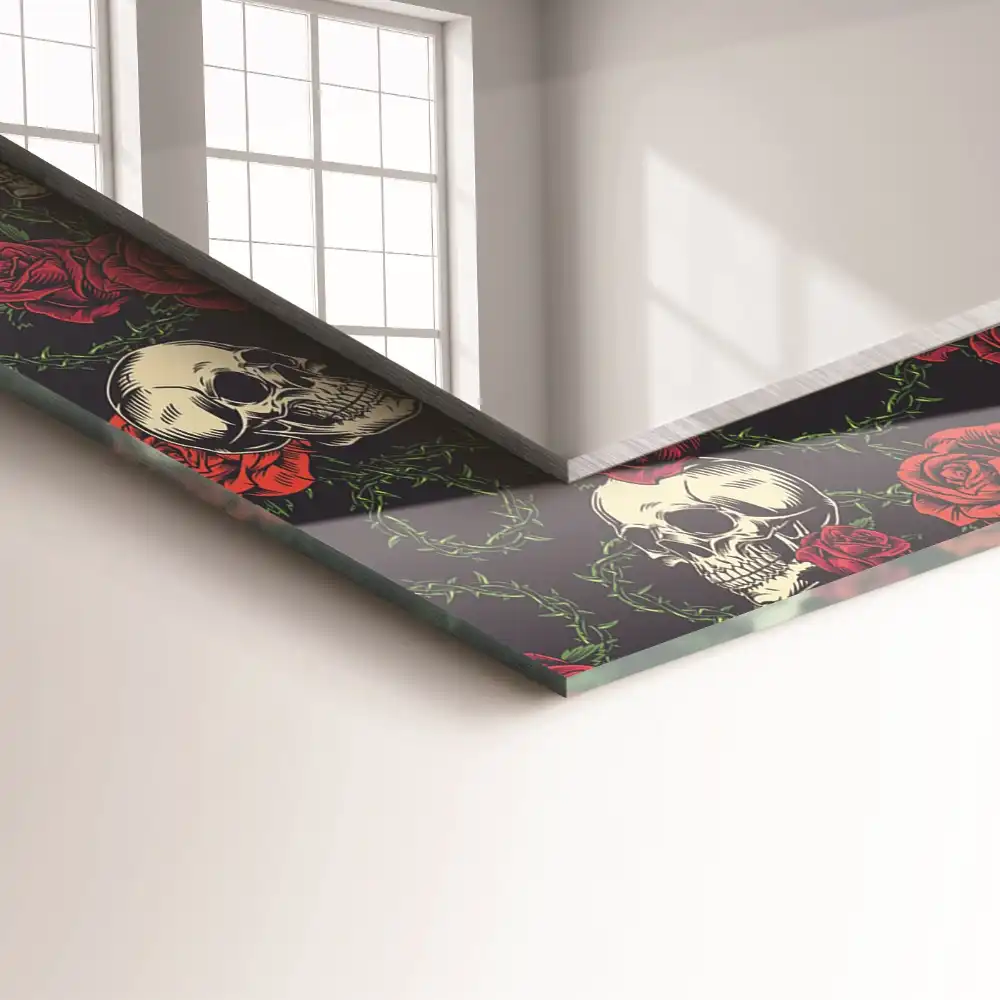 Rectangular wall mirror design Skulls roses thorns