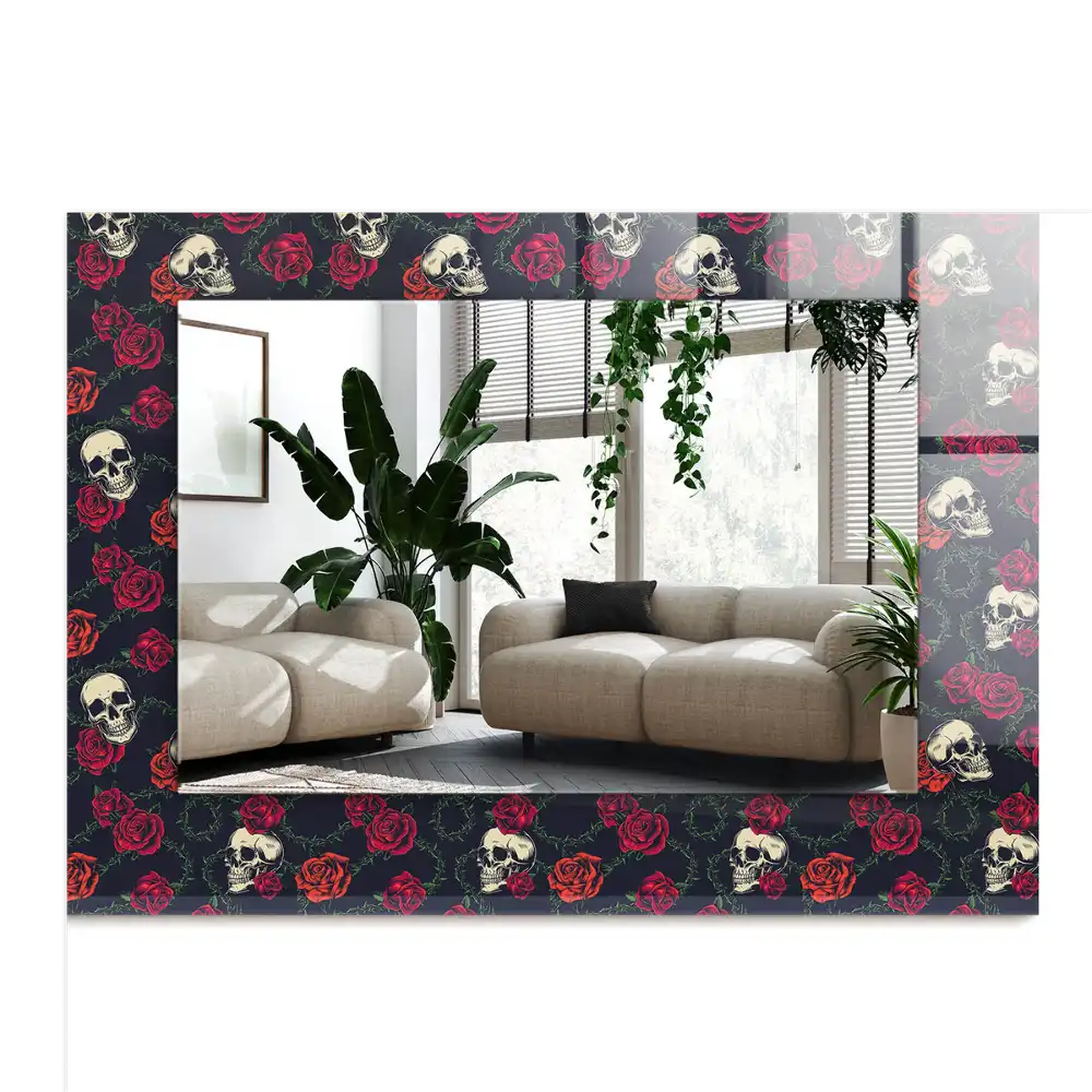 Rectangular wall mirror design Skulls roses thorns