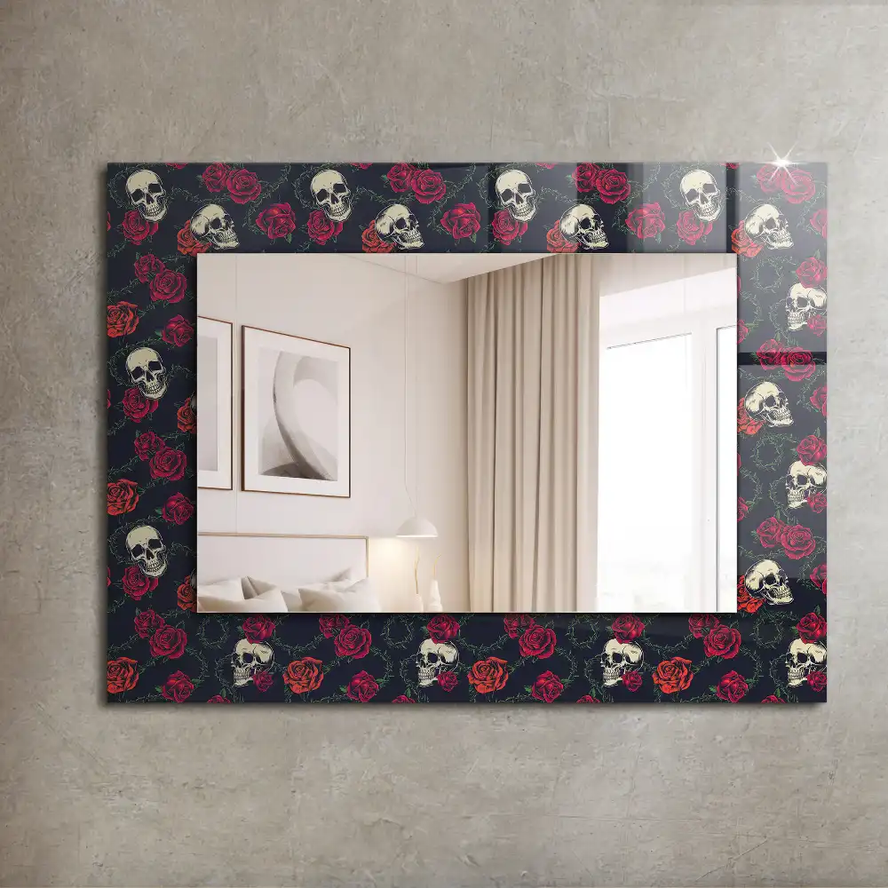 Rectangular wall mirror design Skulls roses thorns