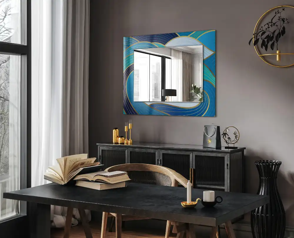 Rectangular mirror print Waves patterns blue