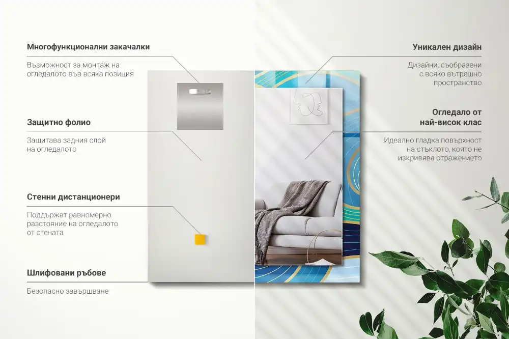 Rectangular mirror print Waves patterns blue