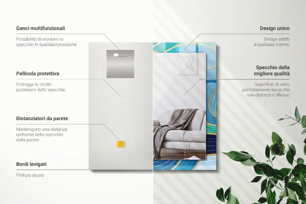 Rectangular mirror print Waves patterns blue