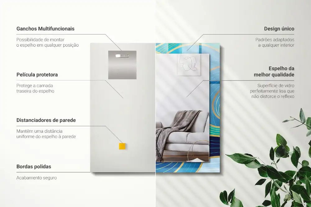 Rectangular mirror print Waves patterns blue