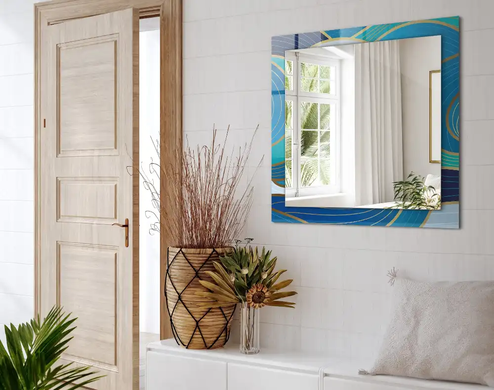 Rectangular mirror print Waves patterns blue
