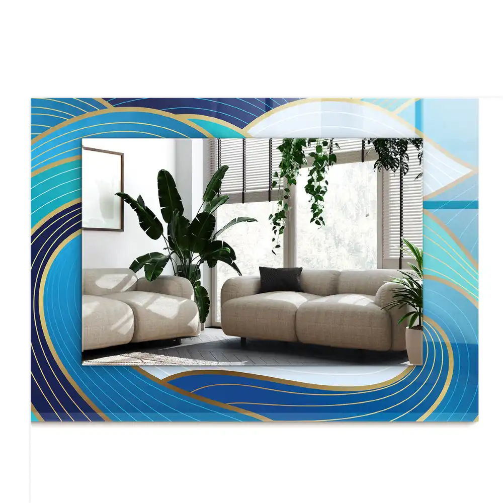 Rectangular mirror print Waves patterns blue